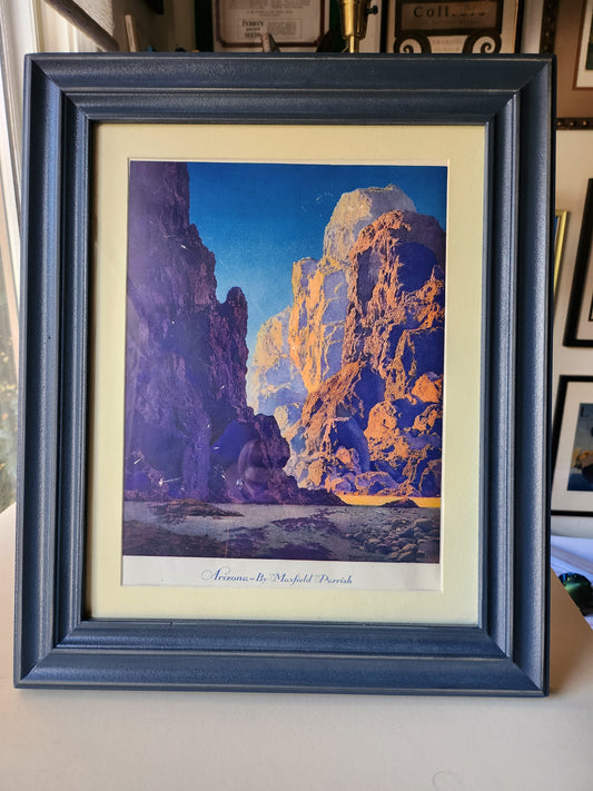 Framed image of Maxfield Parrish's 'Arizona' from 1930 Ladies' Home Journal featuring image of a canyon