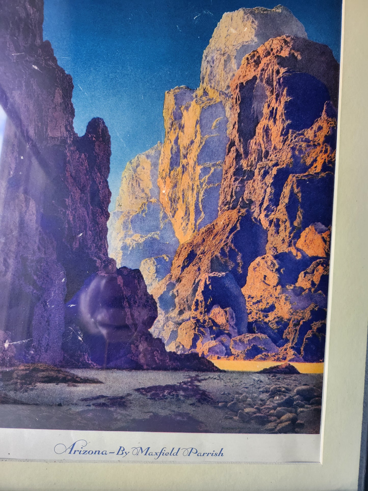 Detail of canyon from Maxfield Parrish's 'Arizona'