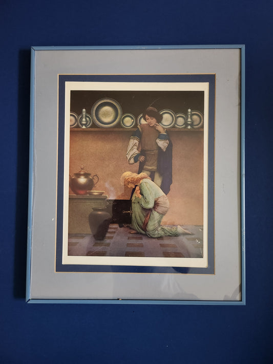 Framed image of Maxfield Parrish's 'Lady Violetta and the Knave' from HB, first edition of 'The Knave of Hearts'