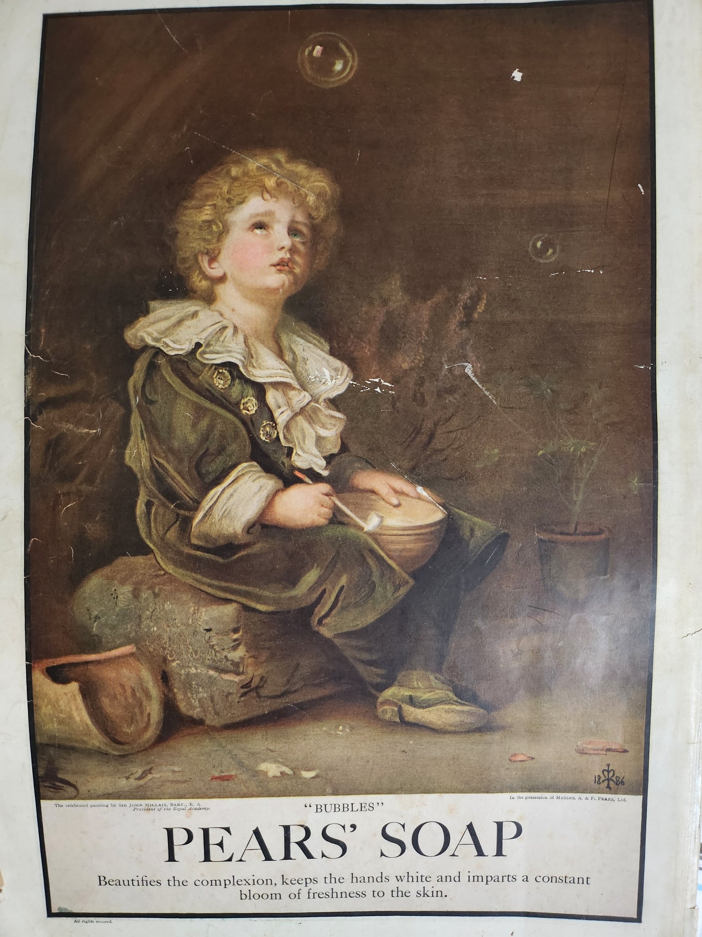 Vintage-style advertisement for Pears' Soap featuring a classical painting of a young boy from 1911 Christmas edition of the Ladies' Home Journal