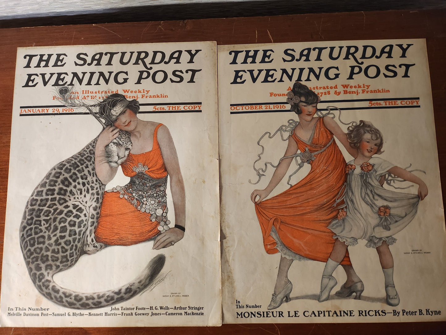 Two vintage 'The Saturday Evening Post' magazine covers illustrated by Sarah S. Stilwell Weber 