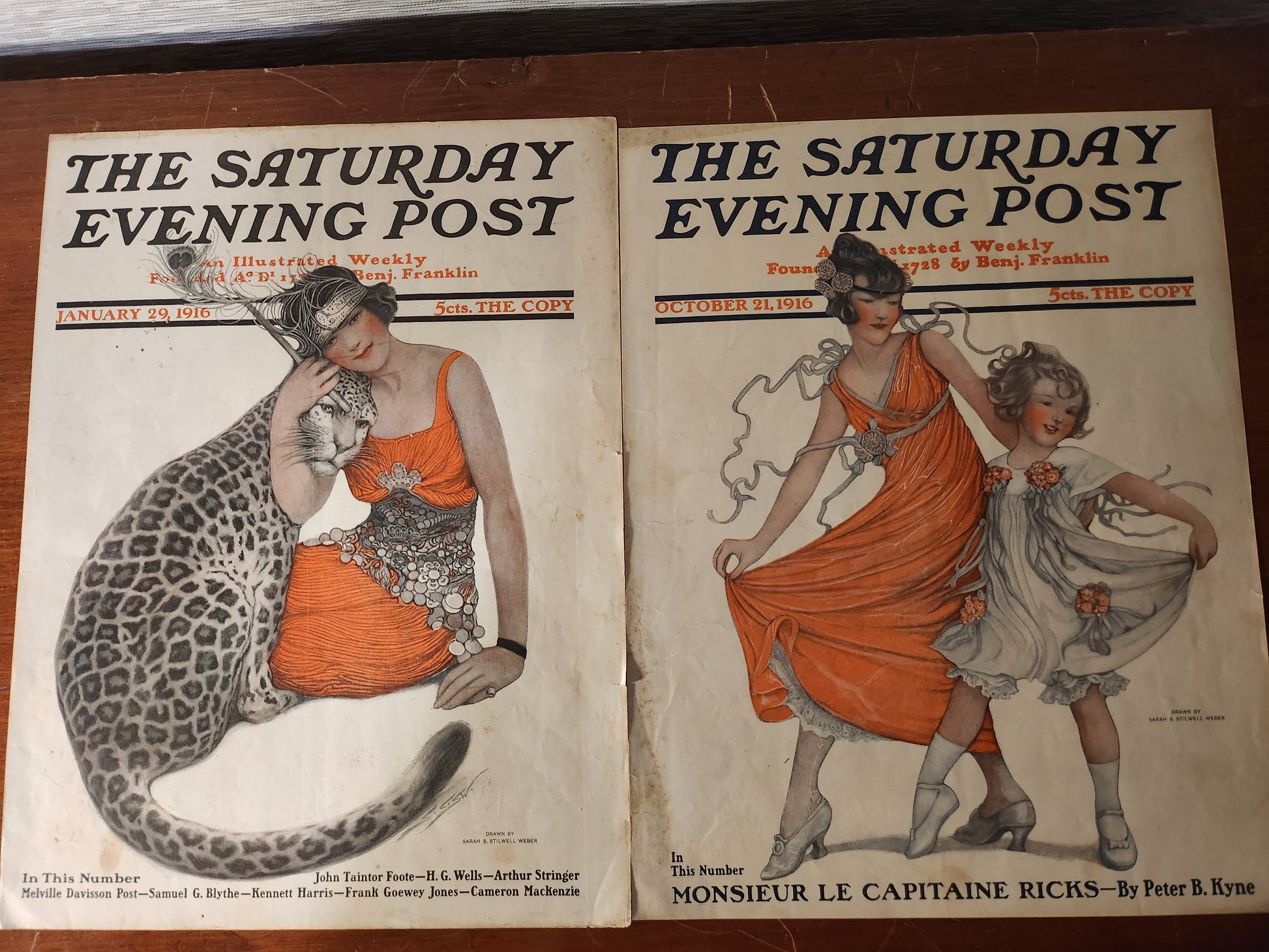 Two vintage 'The Saturday Evening Post' magazine covers illustrated by Sarah S. Stilwell Weber 