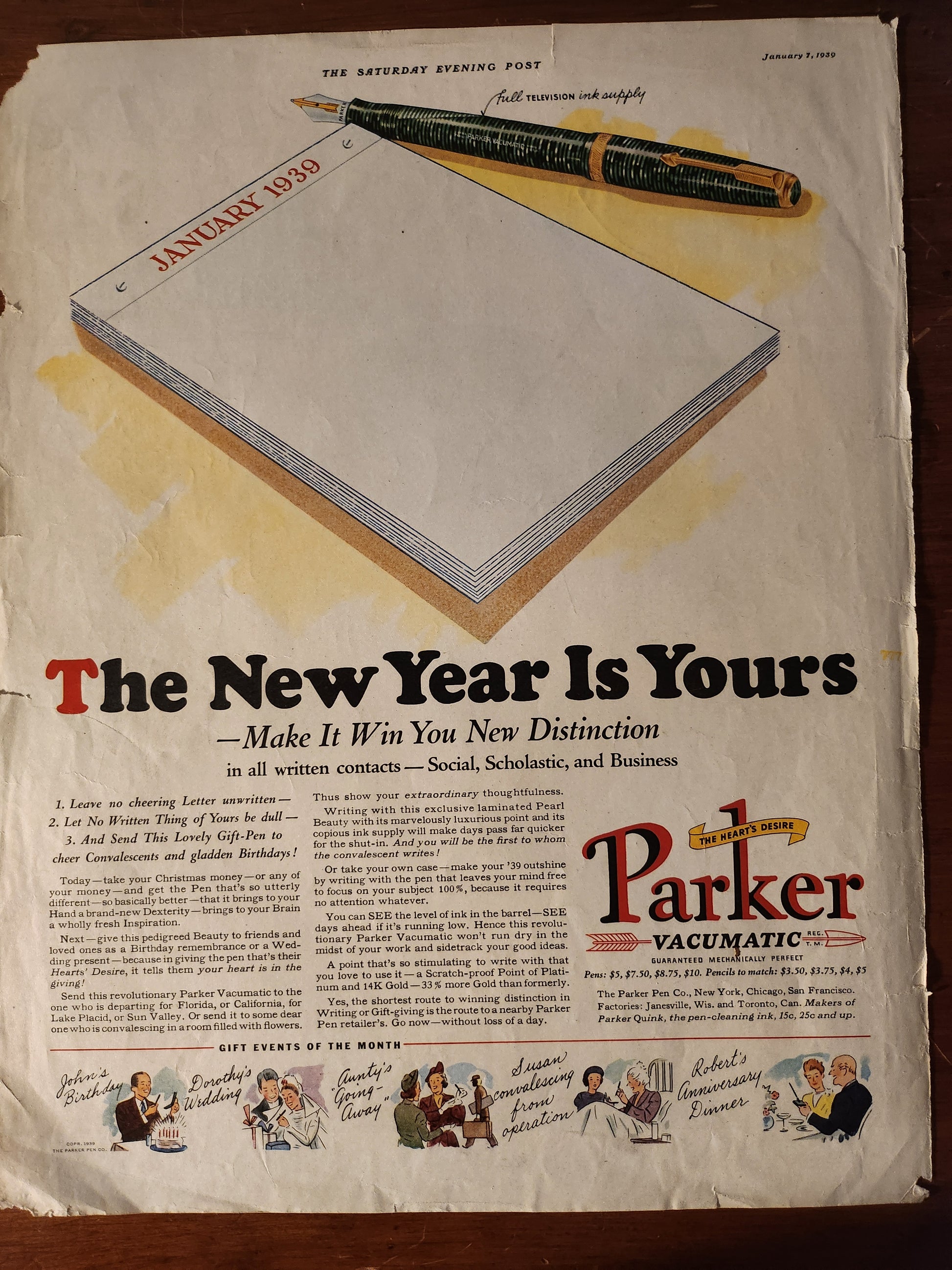 Vintage advertisement for Parker pens from McClure's magazine