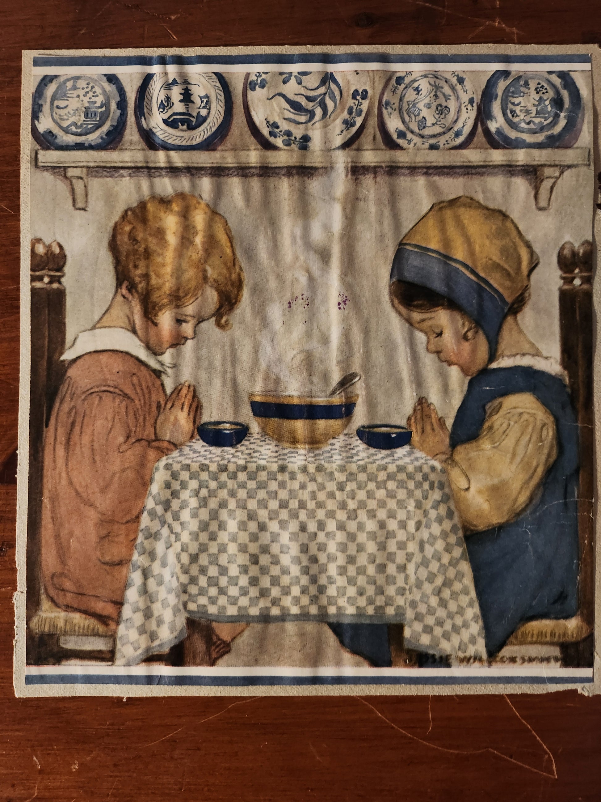 Vintage illustration with two girls sitting at a table by Jessie Wilcox Smith