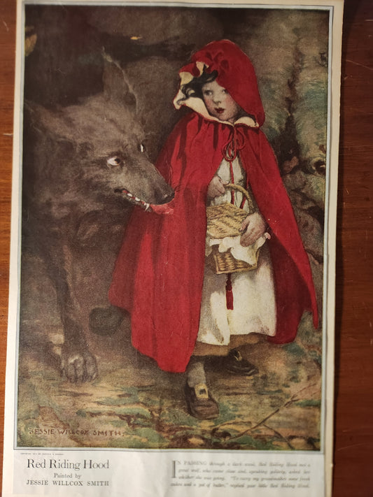 Illustration of Little Red Riding Hood and the wolf by Jessie Wilcox Smith