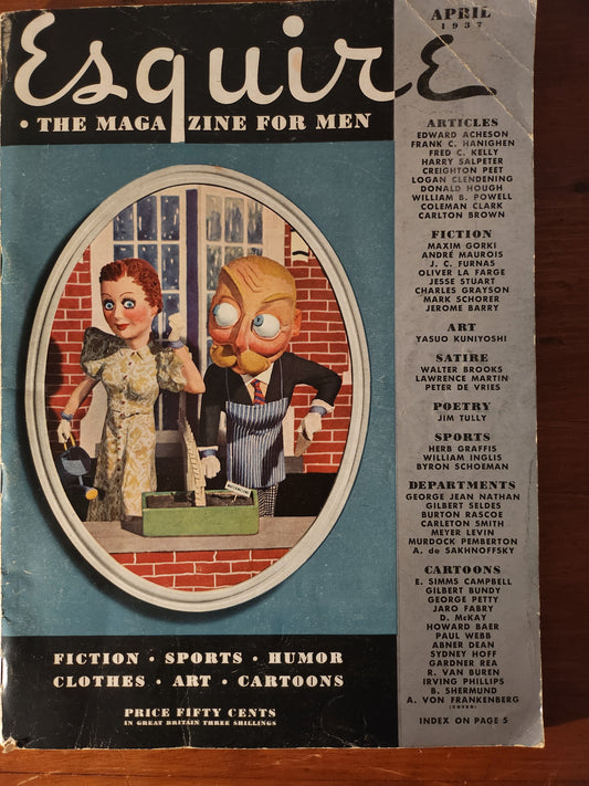 Vintage Esquire magazine cover with illustration of a man and woman on a terrace