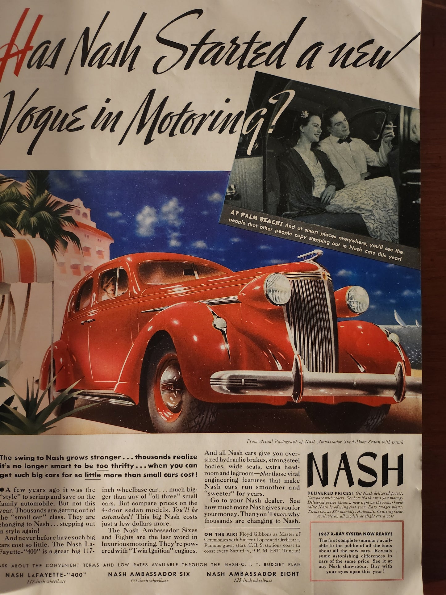 Vintage Nash car ad from 1937 Esquire magazine featuring latest model