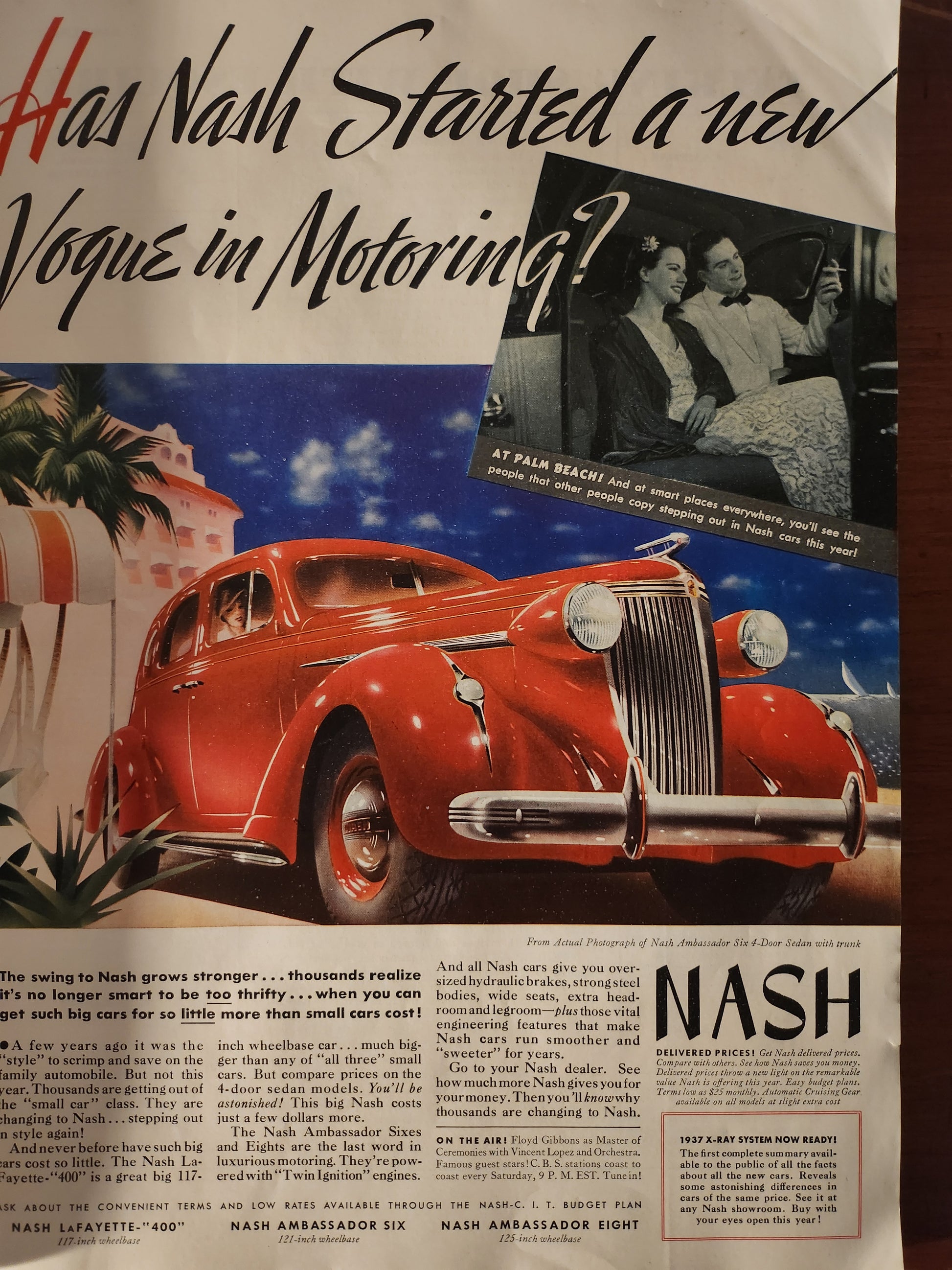 Vintage Nash car ad from 1937 Esquire magazine featuring latest model