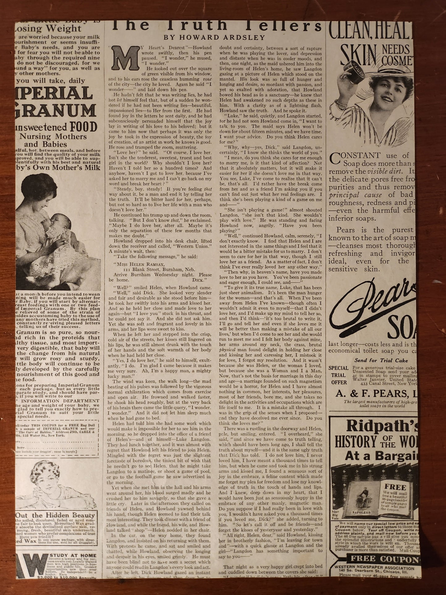 Reverse of Harrison Fisher illustration featuring magazine text and advertisements