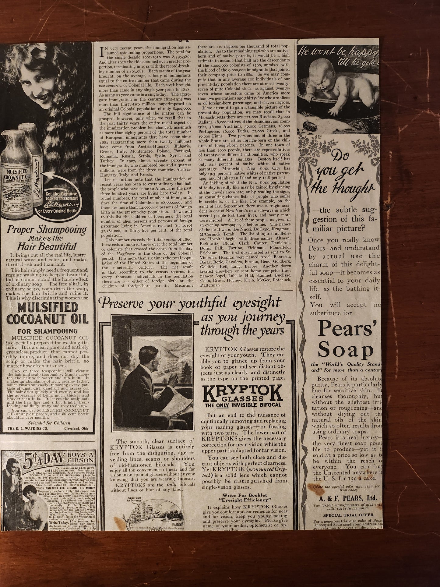 Reverse of vintage Harrison Fisher illustration featuring magazine ads
