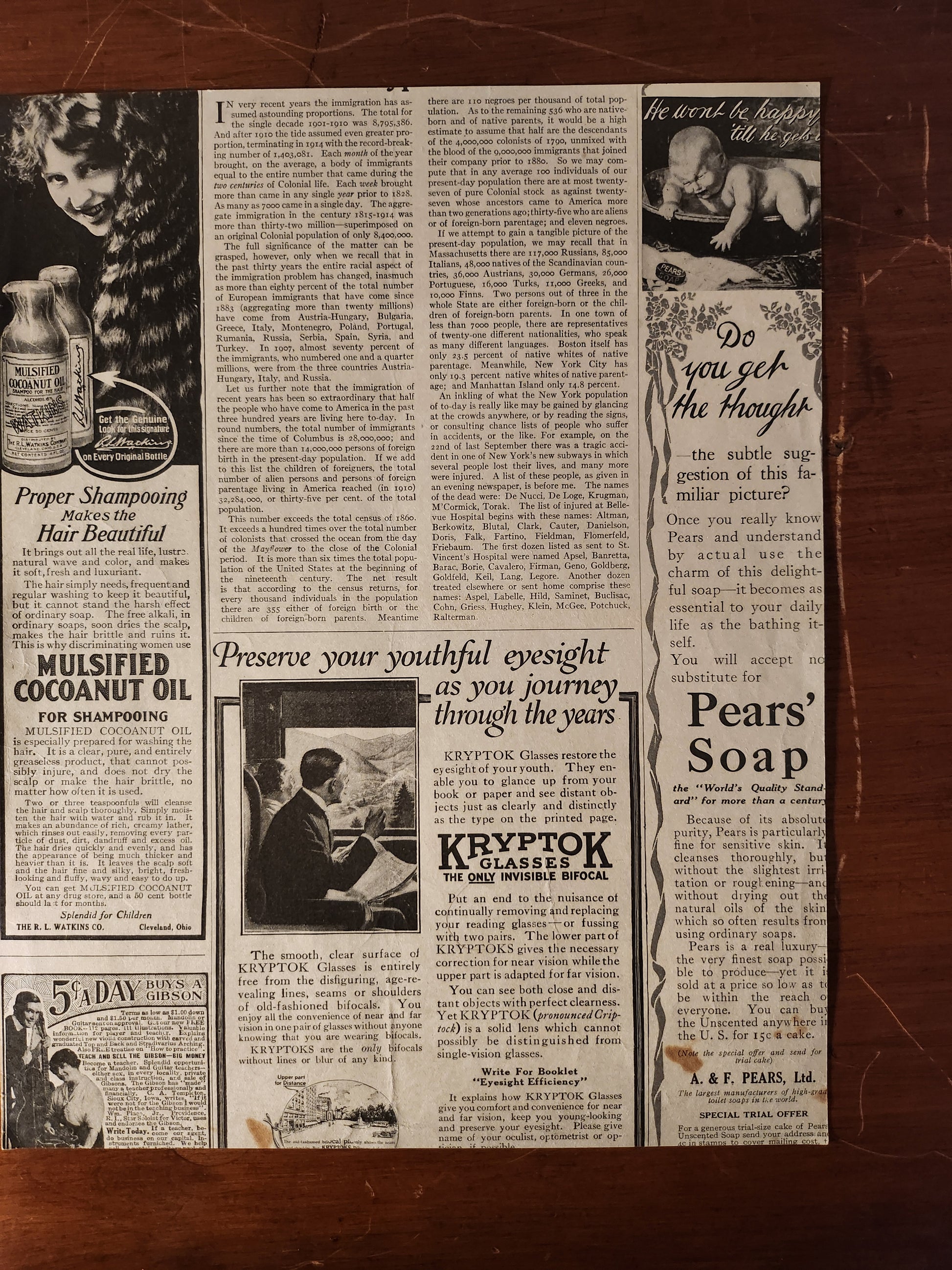 Reverse of vintage Harrison Fisher illustration featuring magazine ads