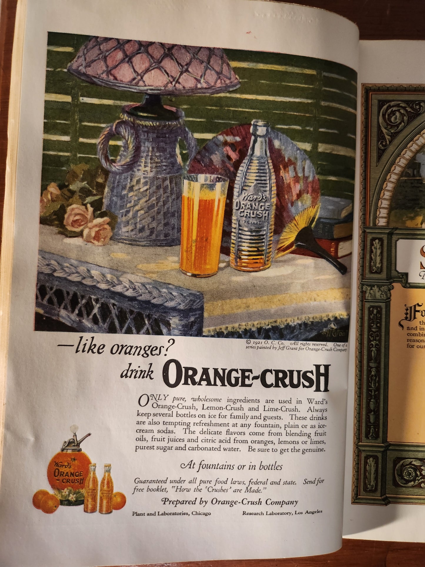 Vintage Orange-Crush advertisement featuring images of soda and text