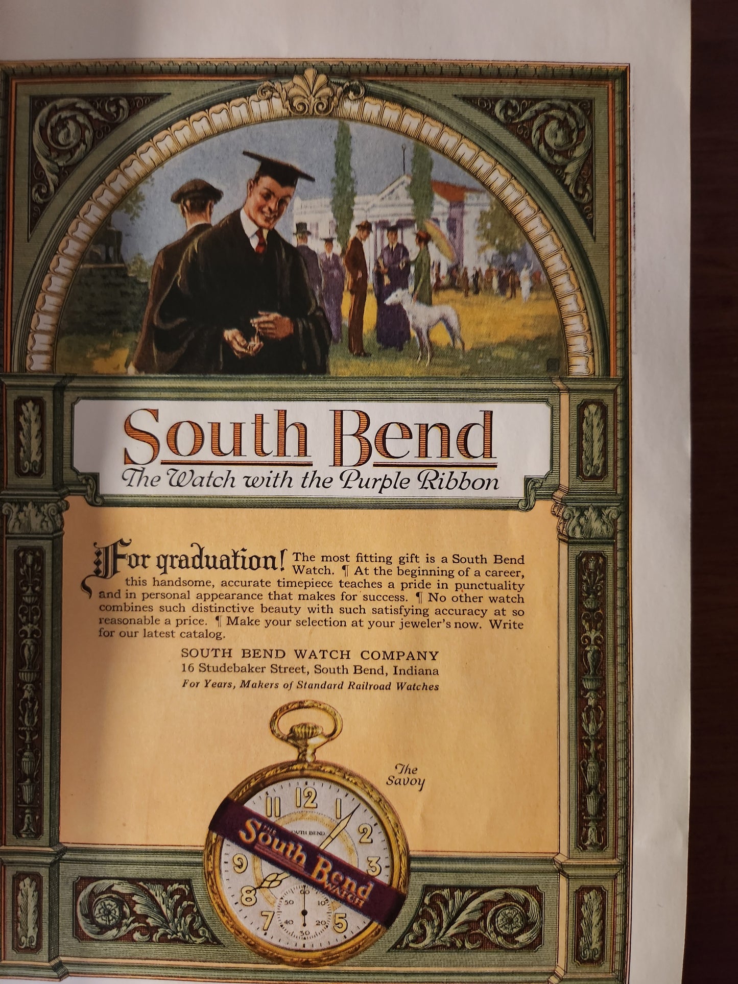 Vintage South Bend watch advertisement from 1921 'Century' magazine