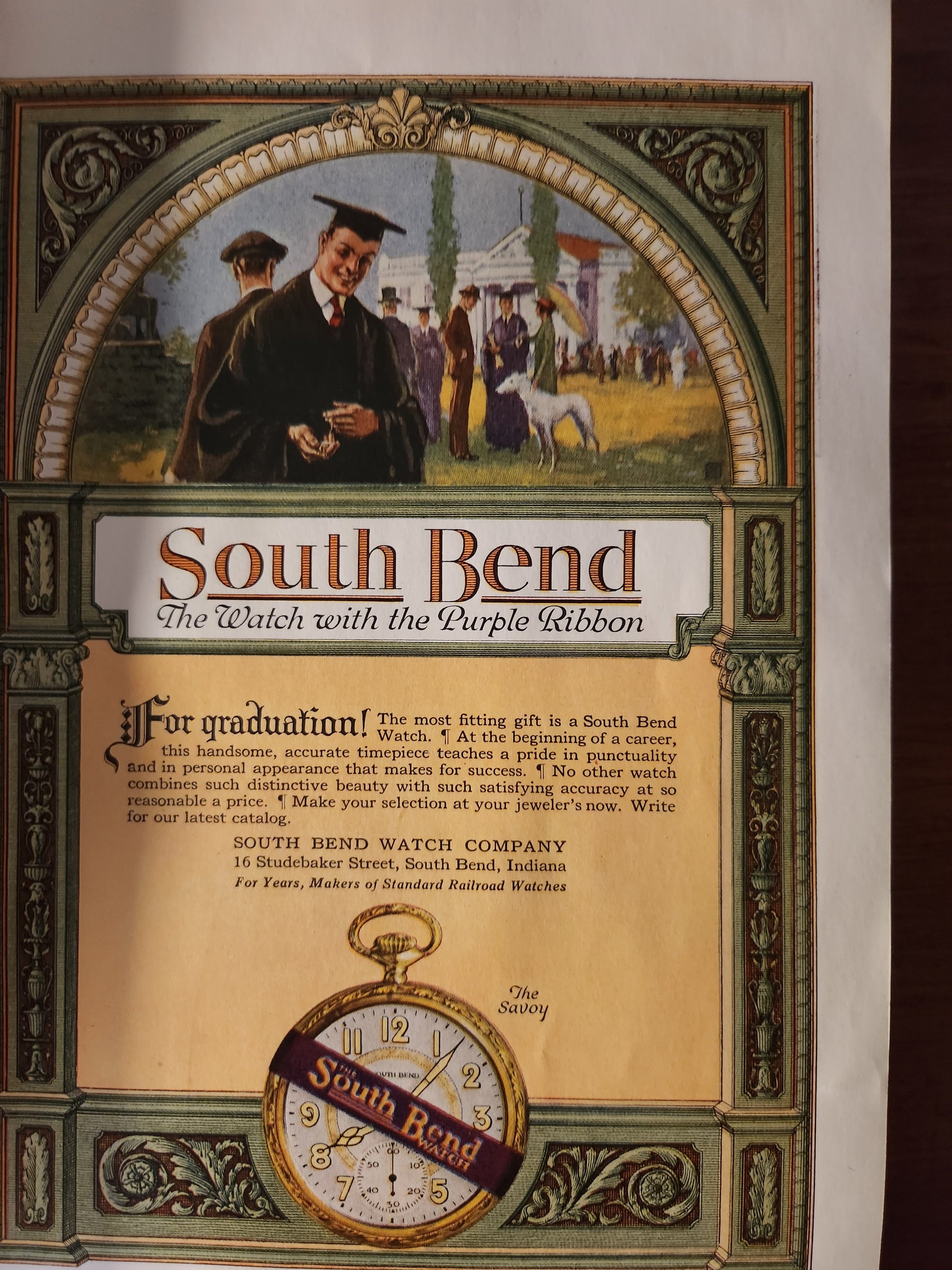 Vintage South Bend watch advertisement from 1921 'Century' magazine
