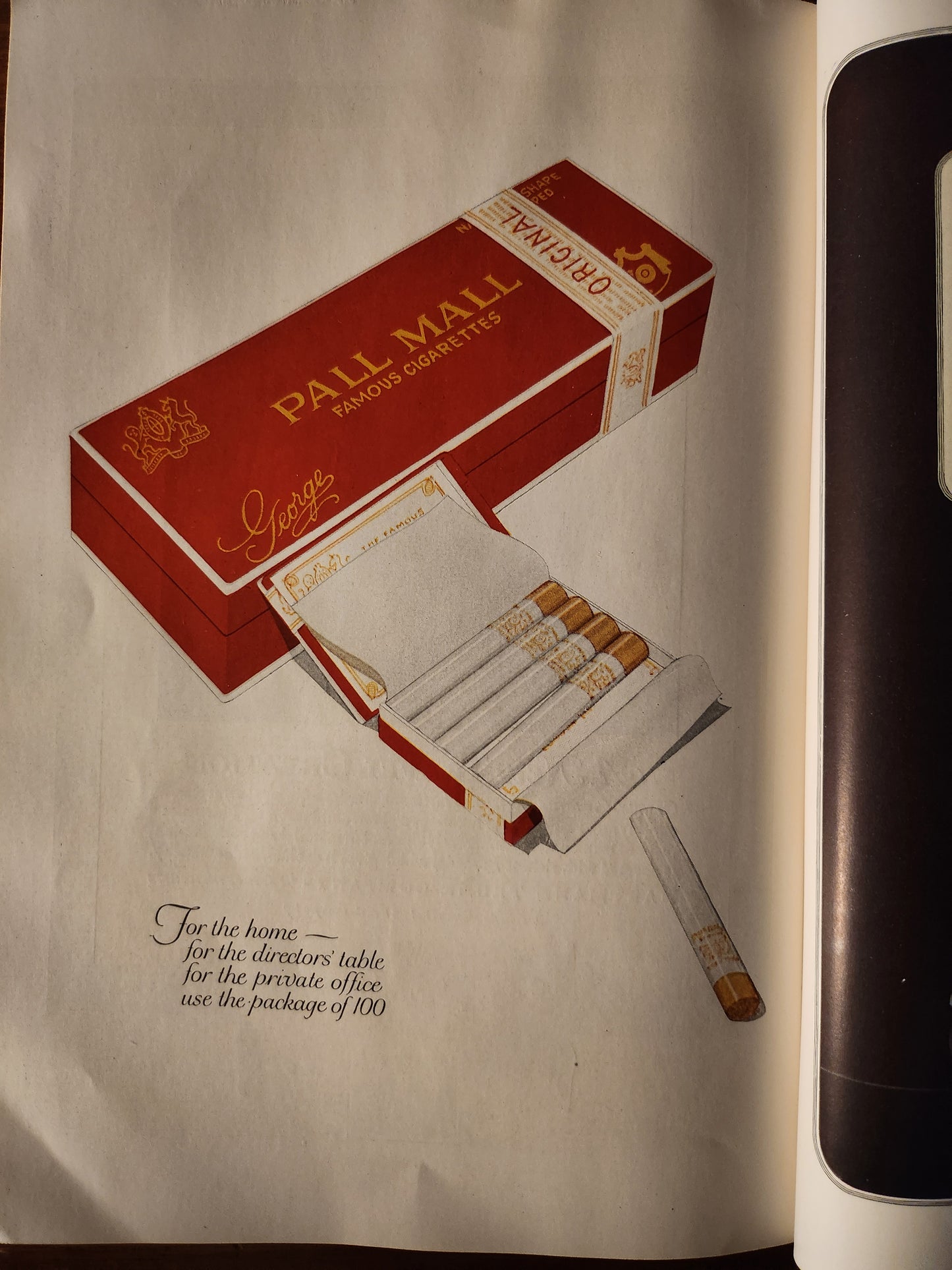Vintage Pall Mall ad from 1921 'Century' magazine