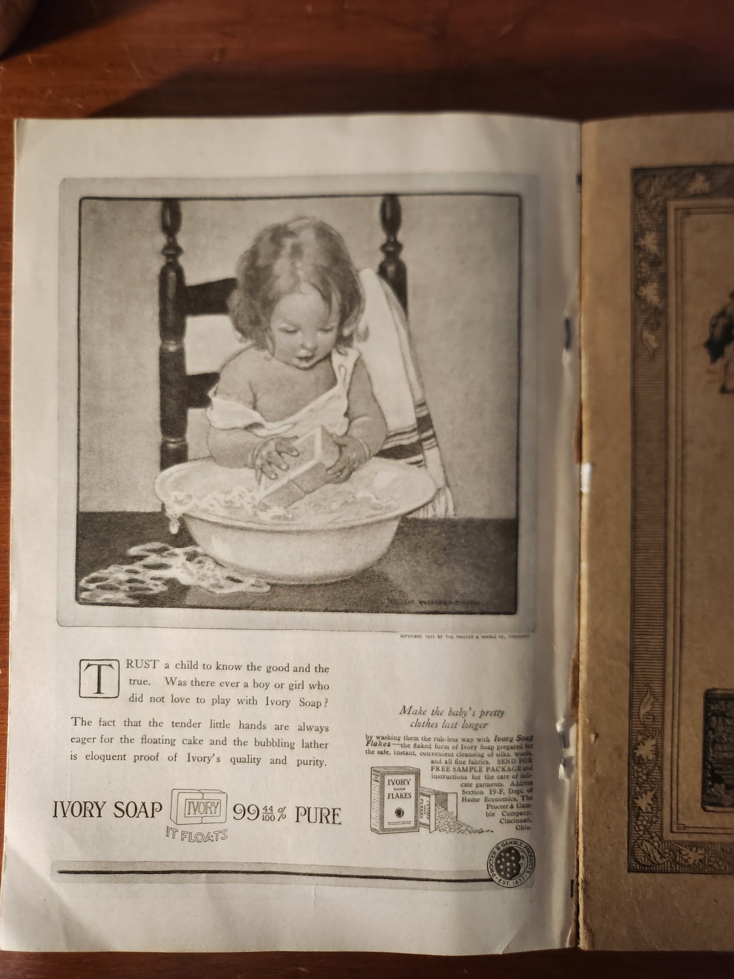 Vintage advertisement for Ivory Soap featuring a child in a bathtub.