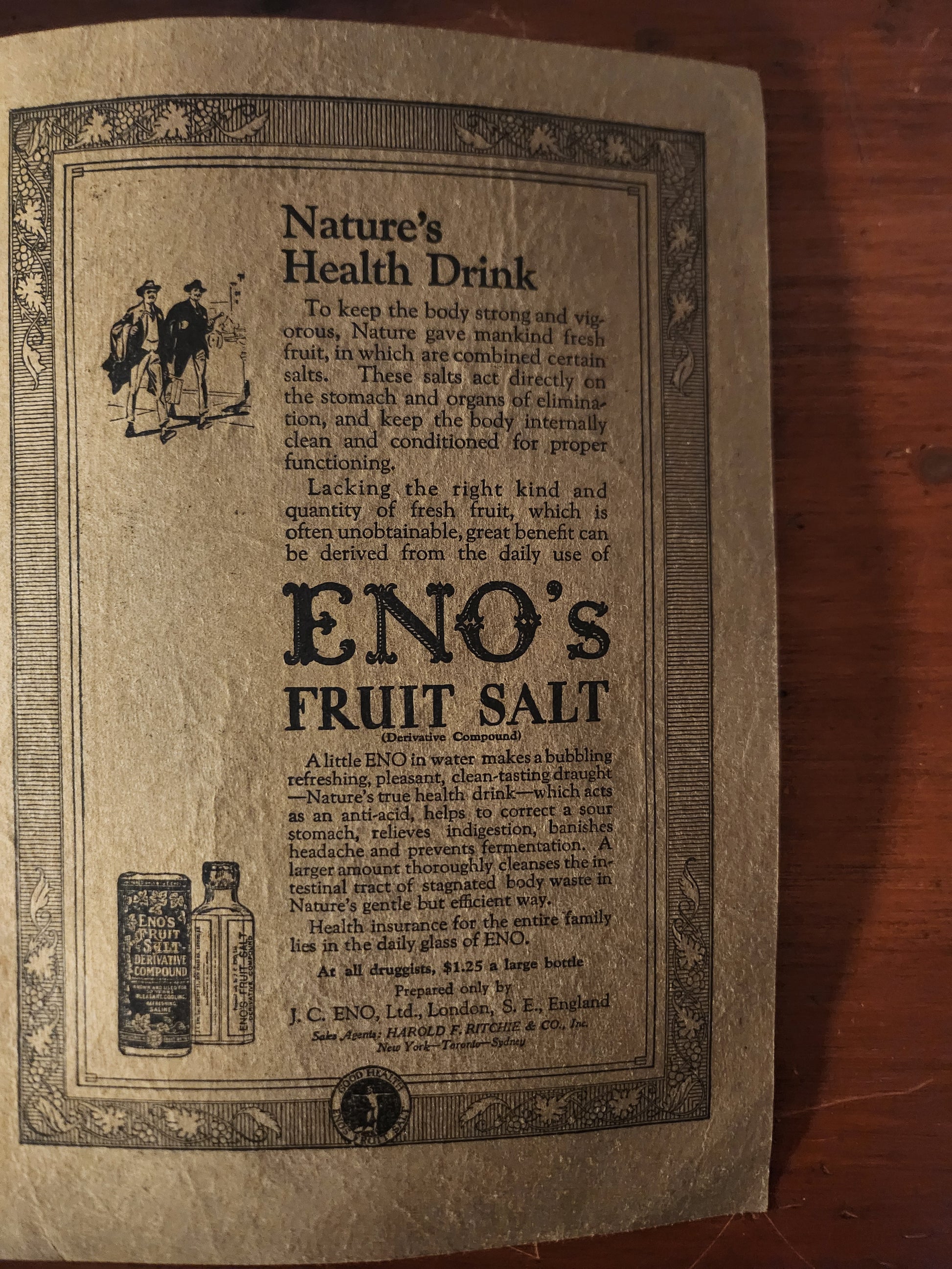 Vintage advertisement for Eno's Fruit Salt from 1921 'Century' magazine