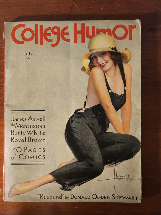 Vintage magazine cover titled 'College Humor' featuring a woman in a hat and dress.