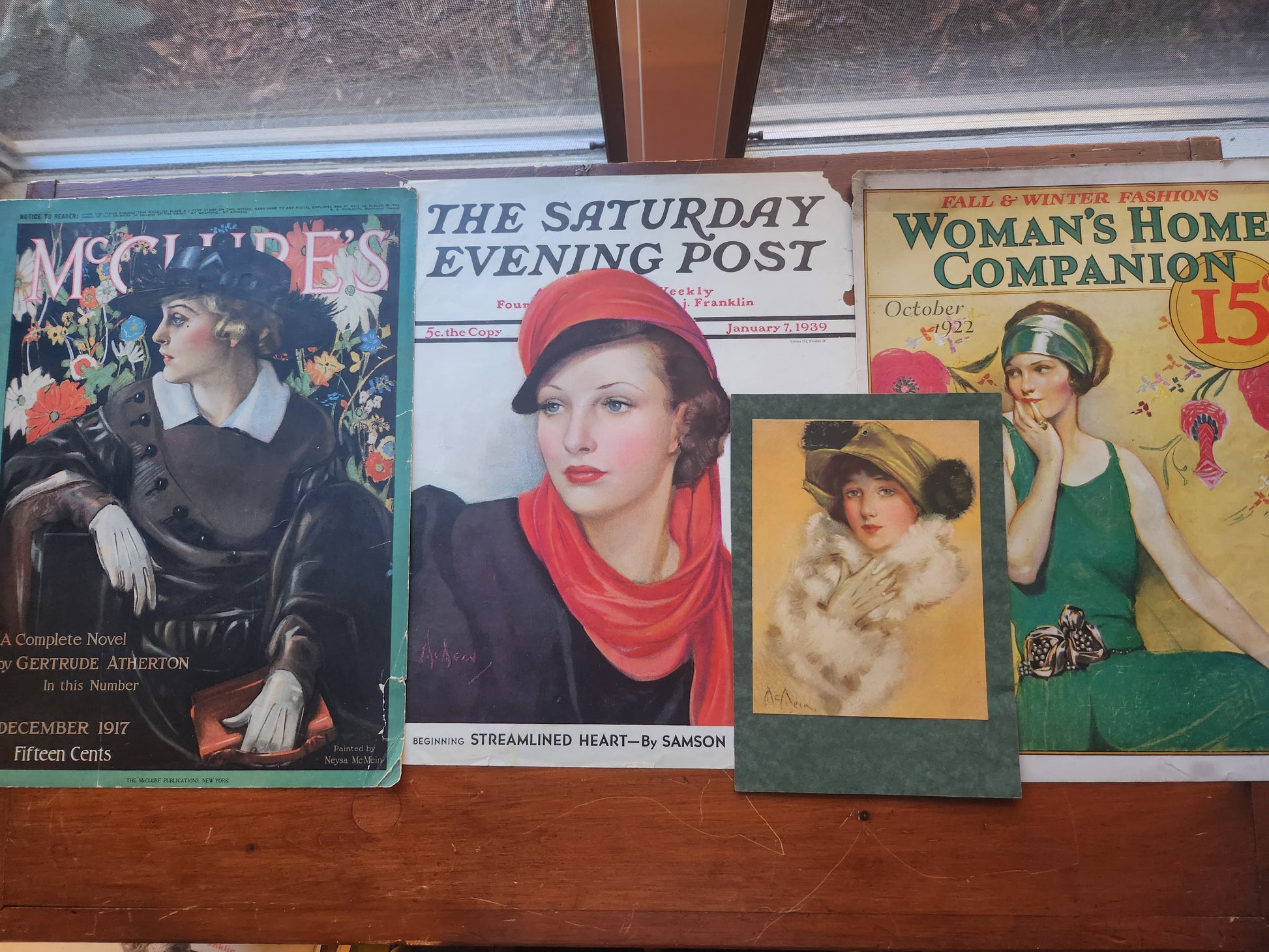 collage image of four illustrations by Neysa McMein in art deco/art nouveau style