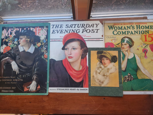 collage image of four illustrations by Neysa McMein in art deco/art nouveau style