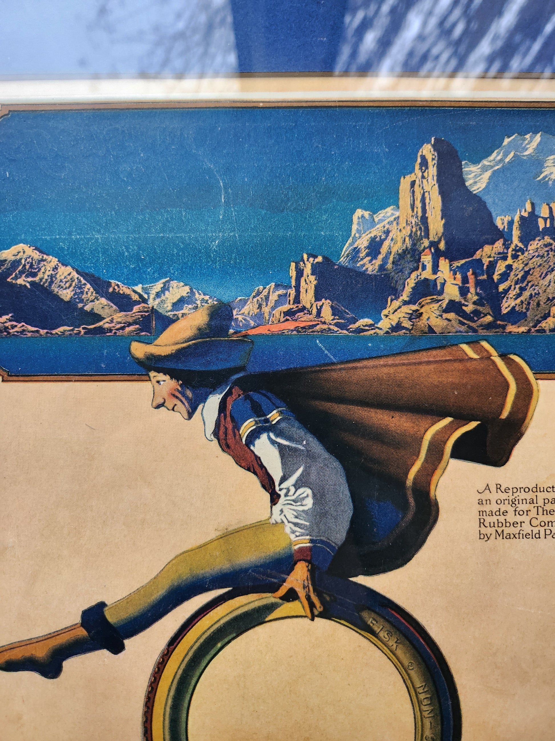 close-up of Maxfield Parrish vintage advertisement for Fisk Tires from 1917