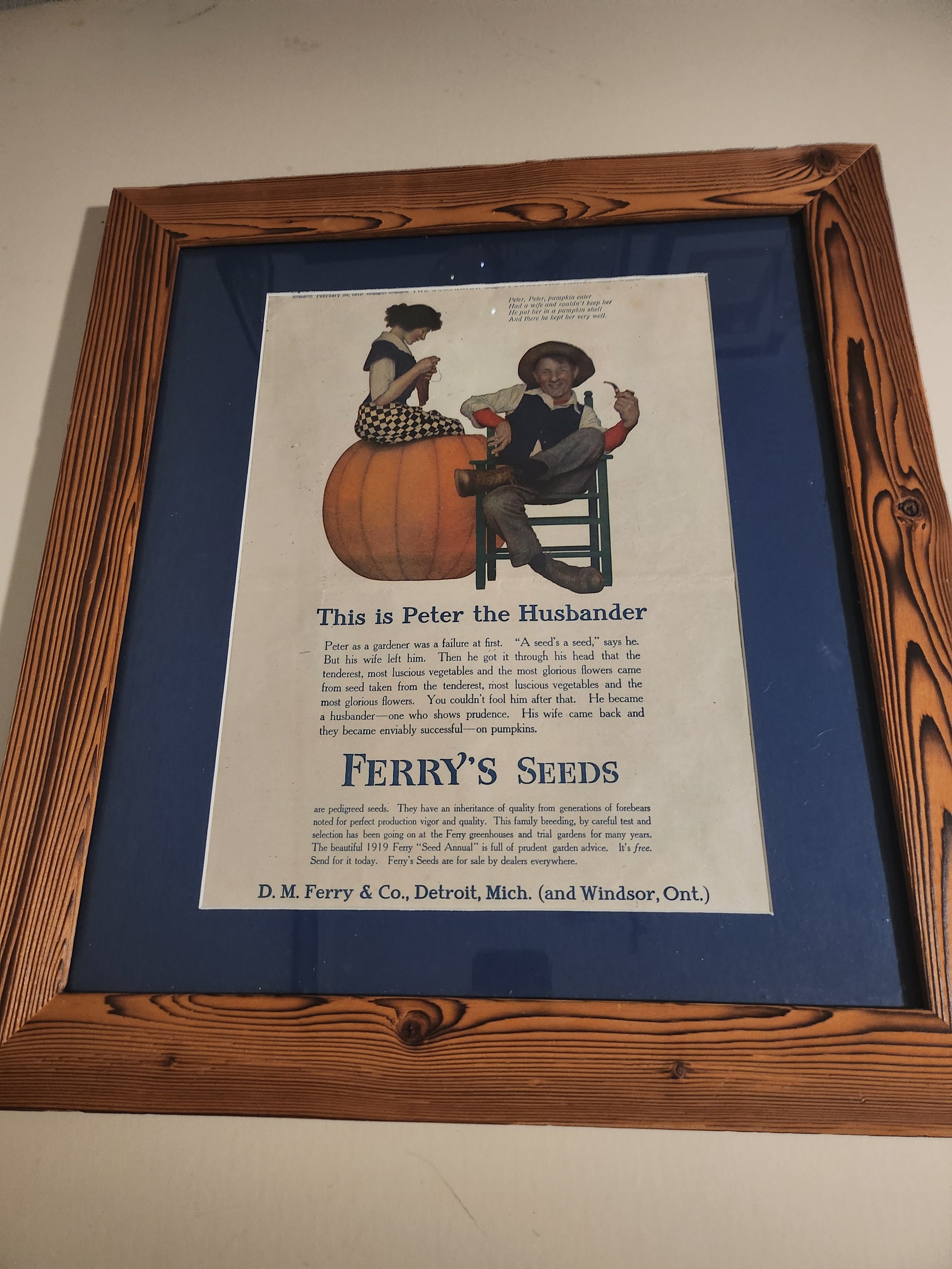 Maxfield Parrish framed 'Peter the Husbander' advertisement for Ferry's  Seeds from 1919