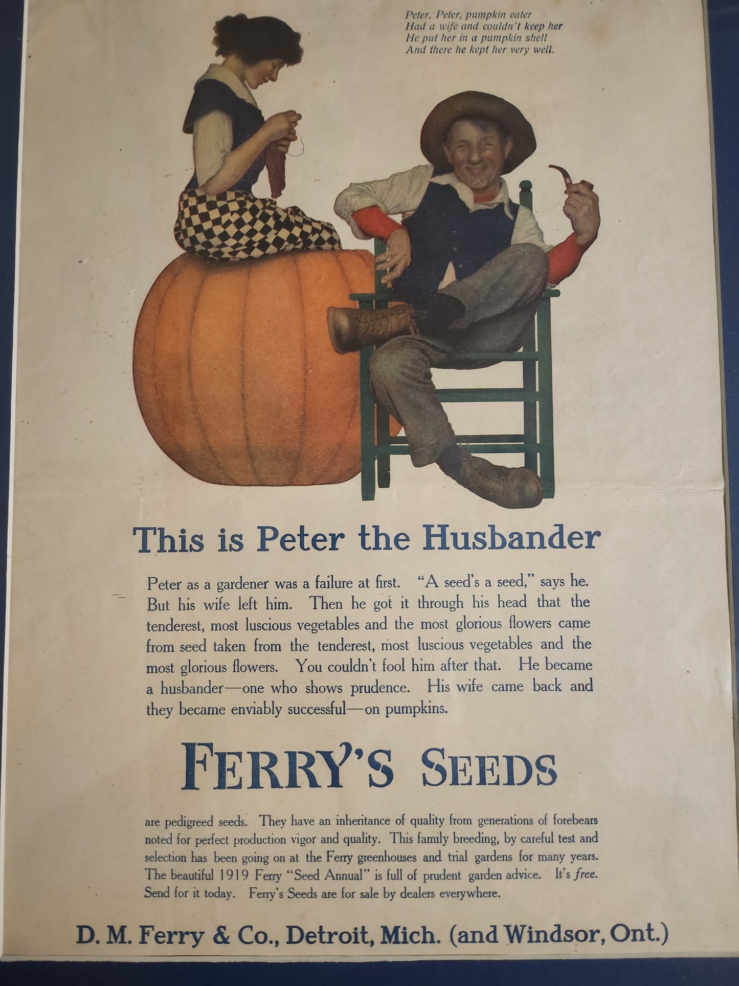 Maxfield Parrish unframed image of 1919 'Peter the Husbander' advertisement for Ferry's Seeds