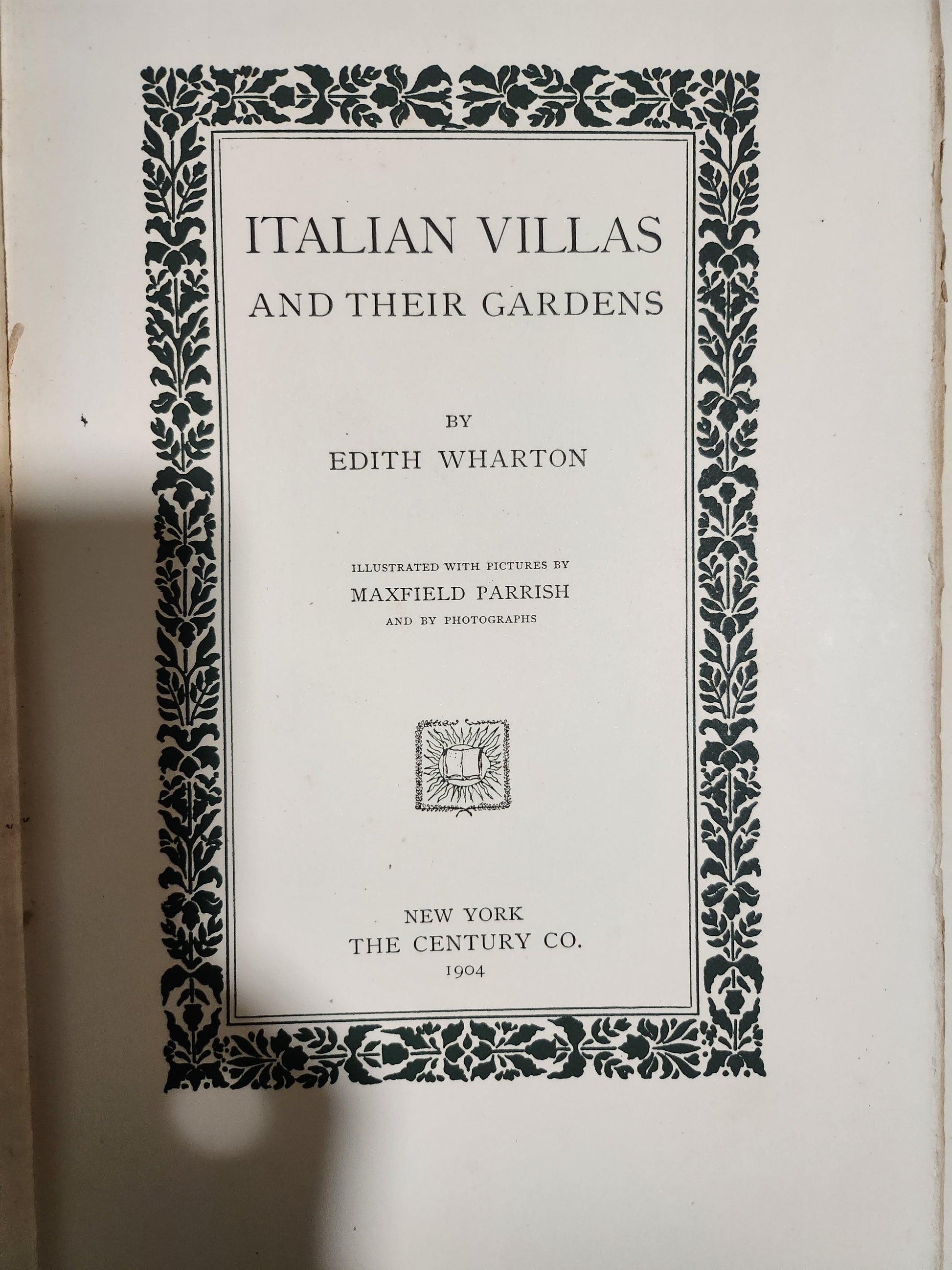 Title page from first edition of 'Italian Villas and their Gardens' by Edith Wharton (illustrated by Maxfield Parrish)