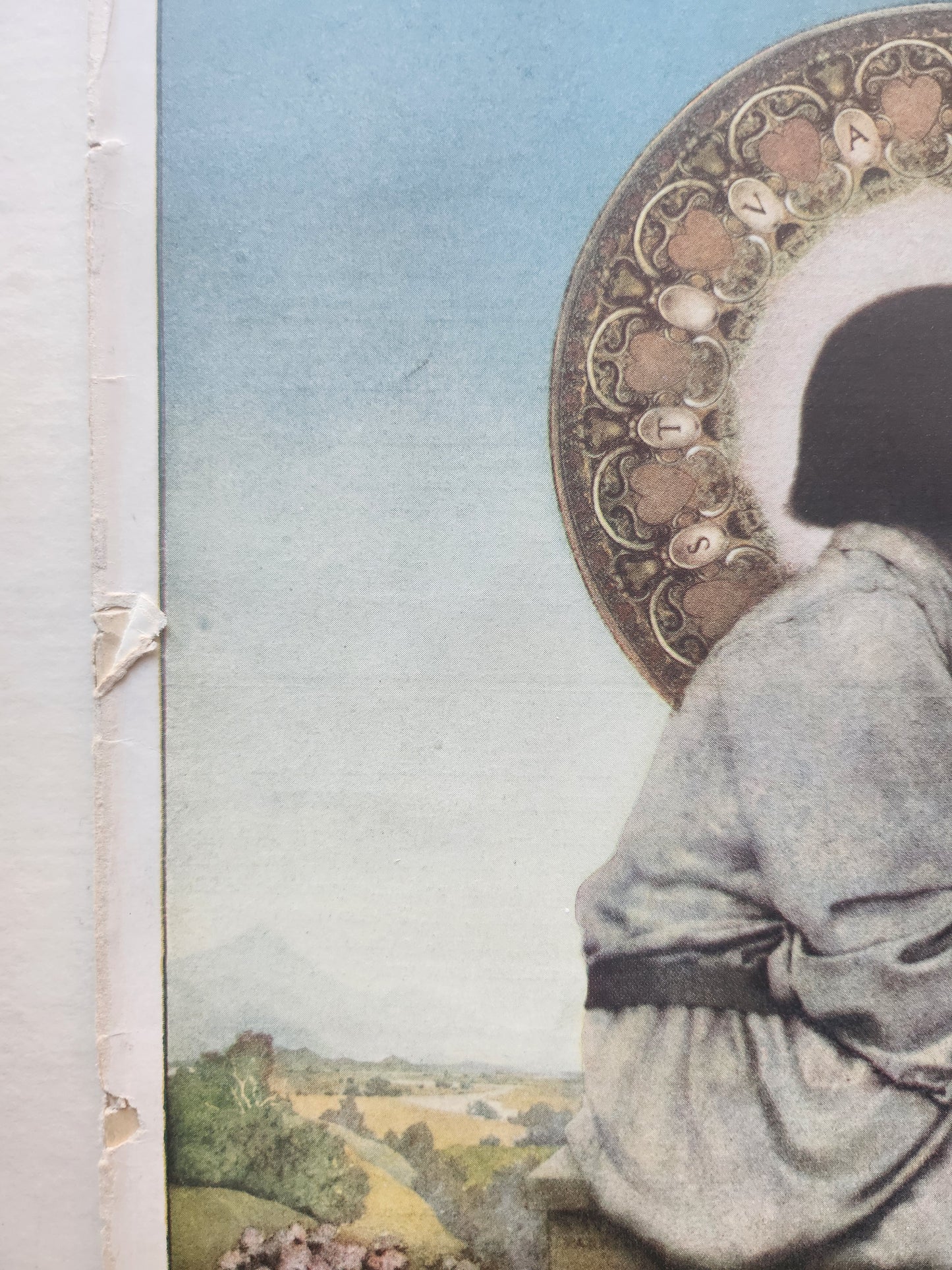 Close-up of edge wear to original "St. Valentine" Life magazine cover by Maxfield Parrish