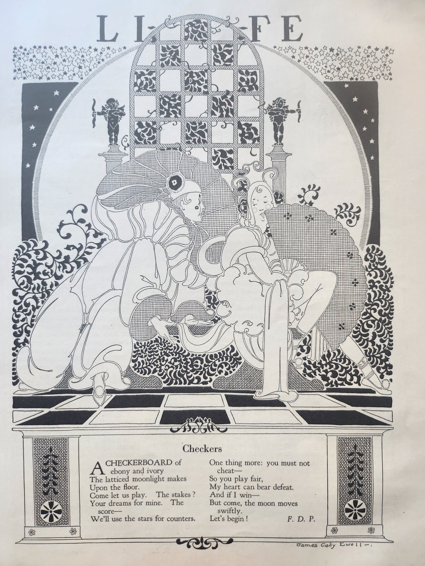 Interior illustration from original, vintage Oct 19, 1922 Life magazine