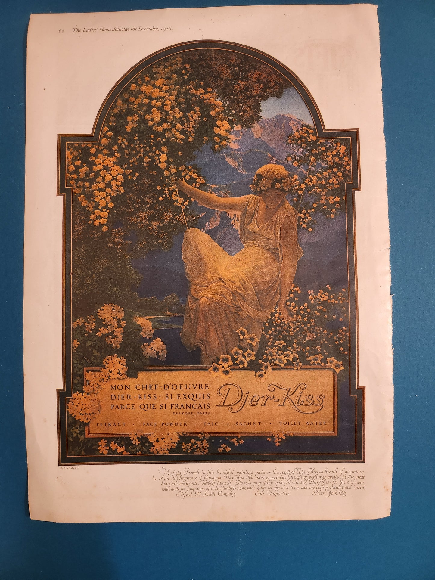 Vintage D'jer Kiss advertisement by Maxfield Parrish