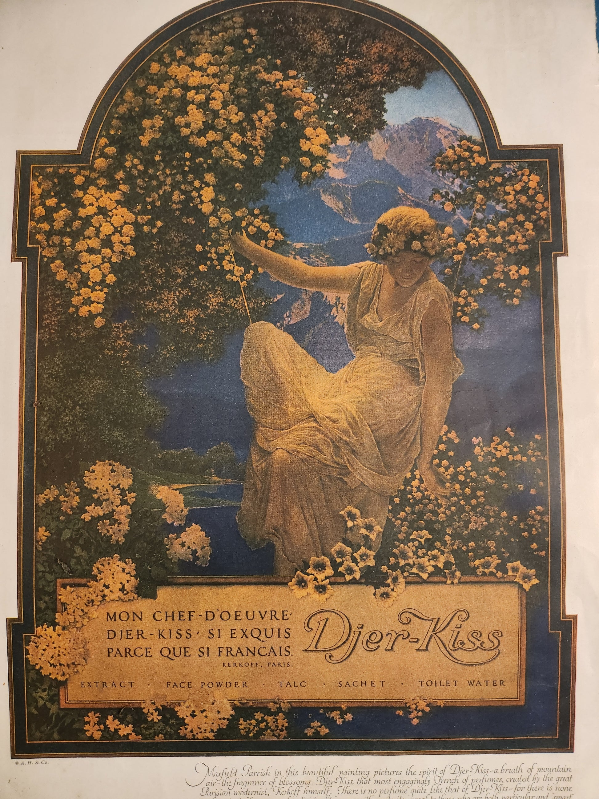 Vintage D'jer Kiss advertisement by Maxfield Parrish