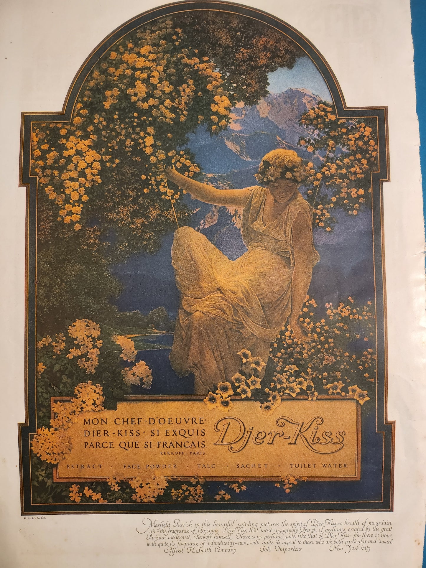 Vintage D'jer Kiss advertisement by Maxfield Parrish