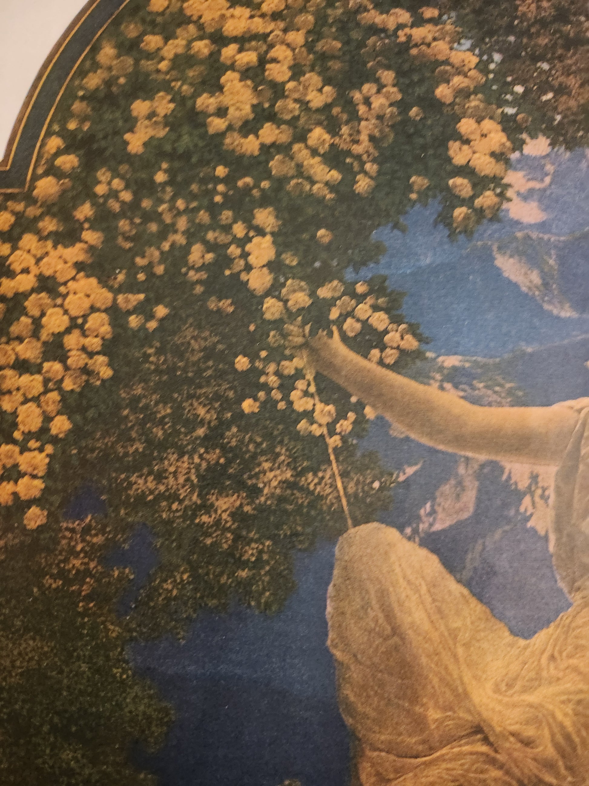 Detail of vintage D'jer Kiss advertisement by Maxfield Parrish