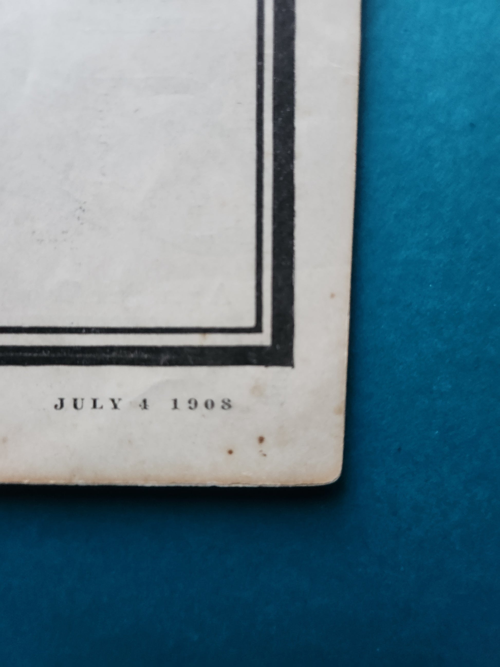 Detail showing foxing on corner of July 4, 1908 Collier's Weekly