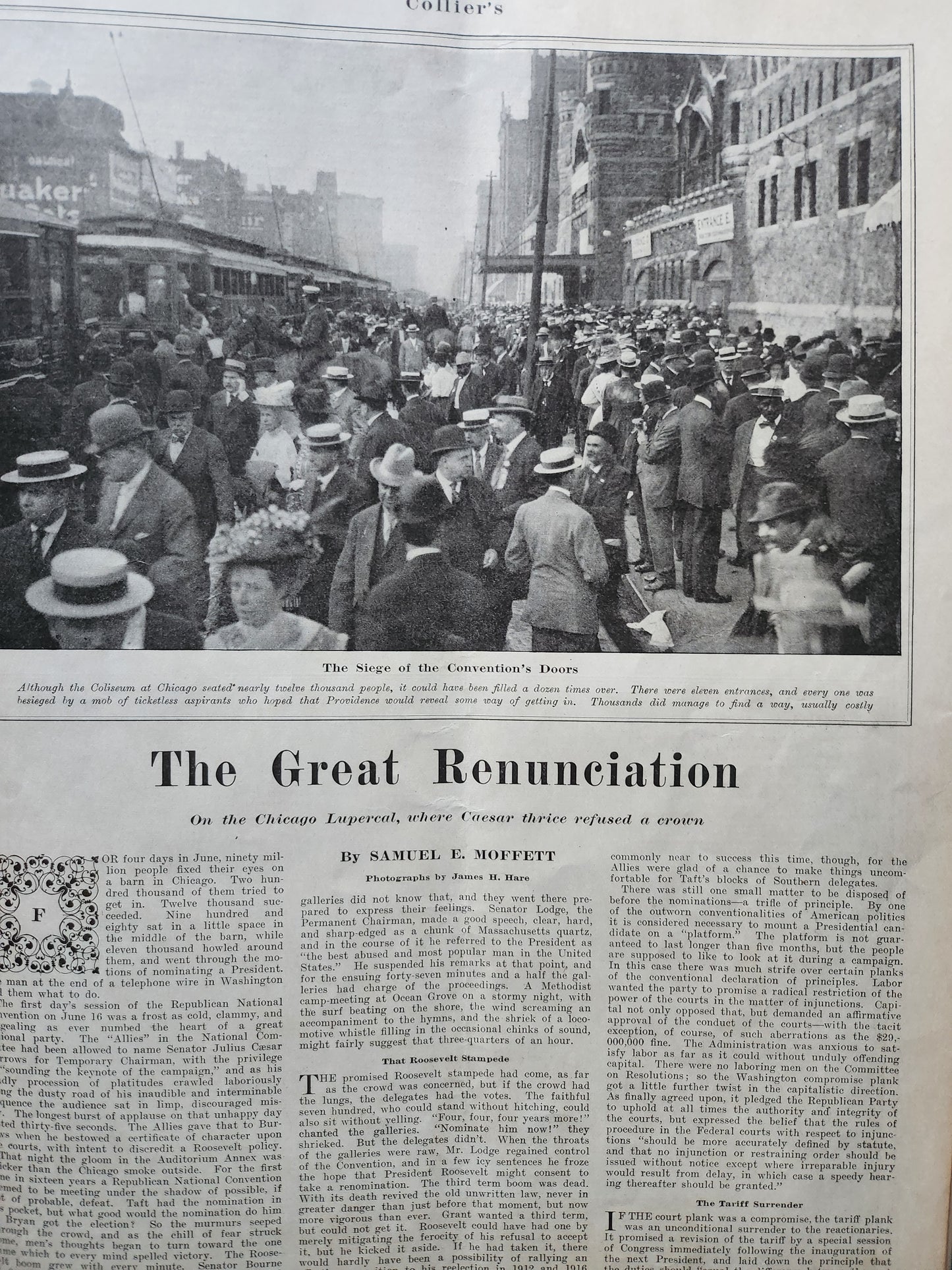 Interior photograph and article "The Great Renunciation" from July 4, 1908 Collier's Weekly